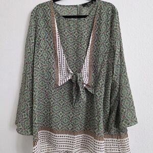 Bohemian Green Patterned Blouse